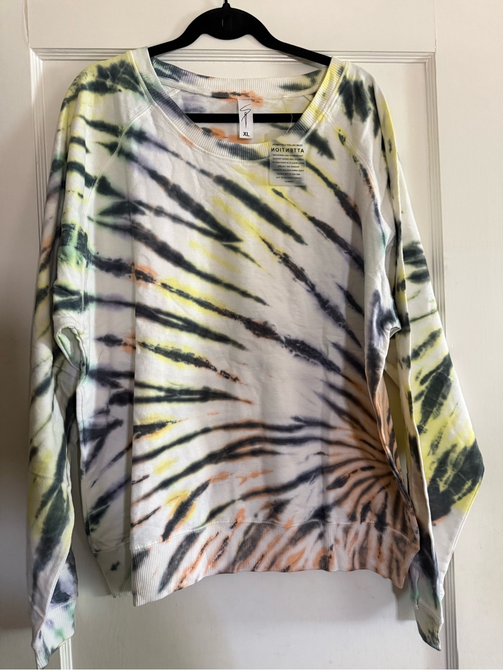 Tie-Dye Long Sleeve Pullover Sweatshirt - Yellow, Black & Orange NWT XL PTP 24.5